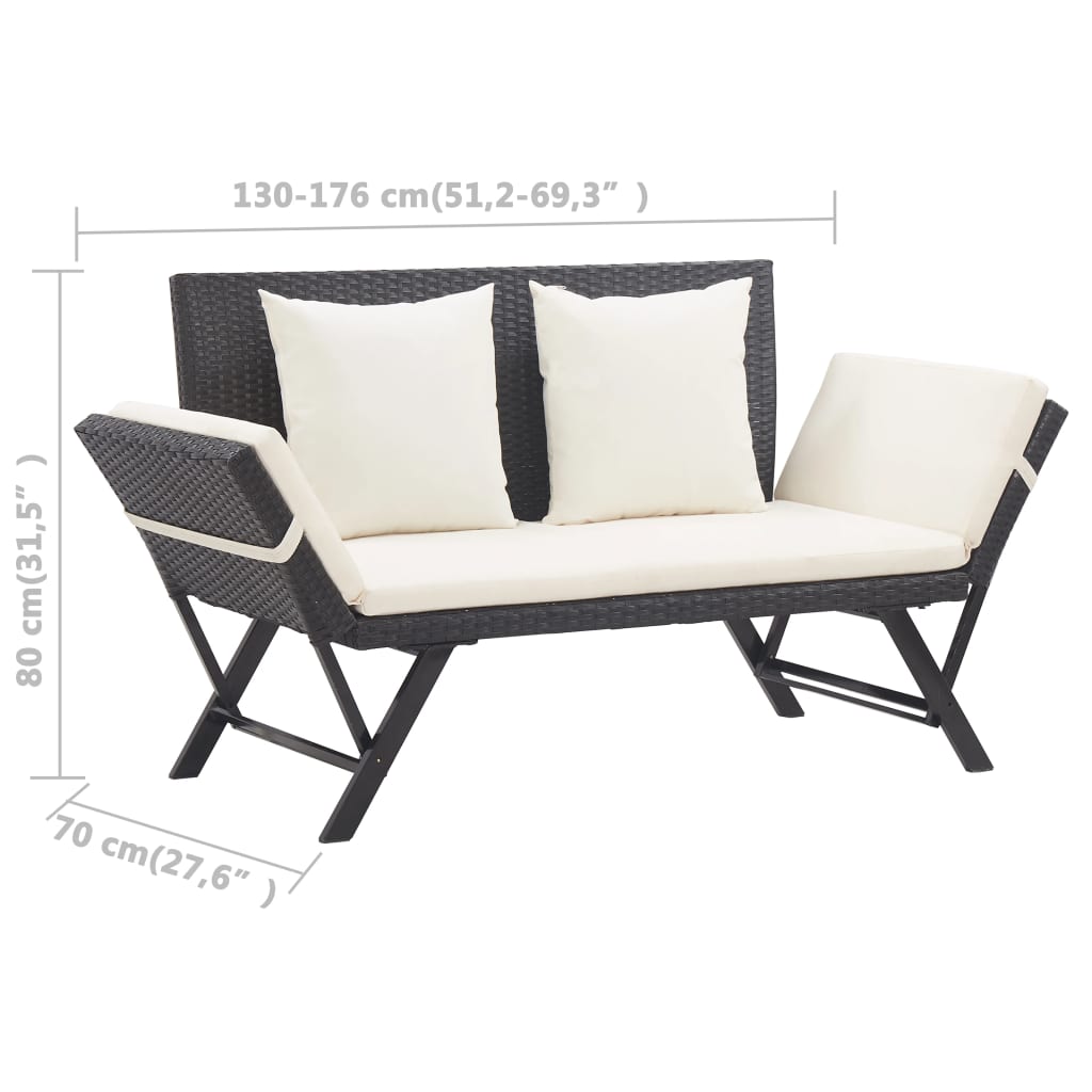 Patio Bench With Cushions 69.3&quot; Black Poly Rattan