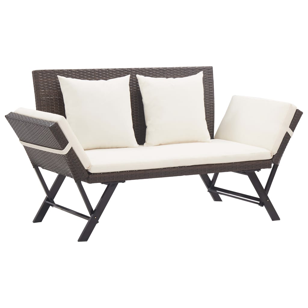 Patio Bench With Cushions 69.3&quot; Black Poly Rattan