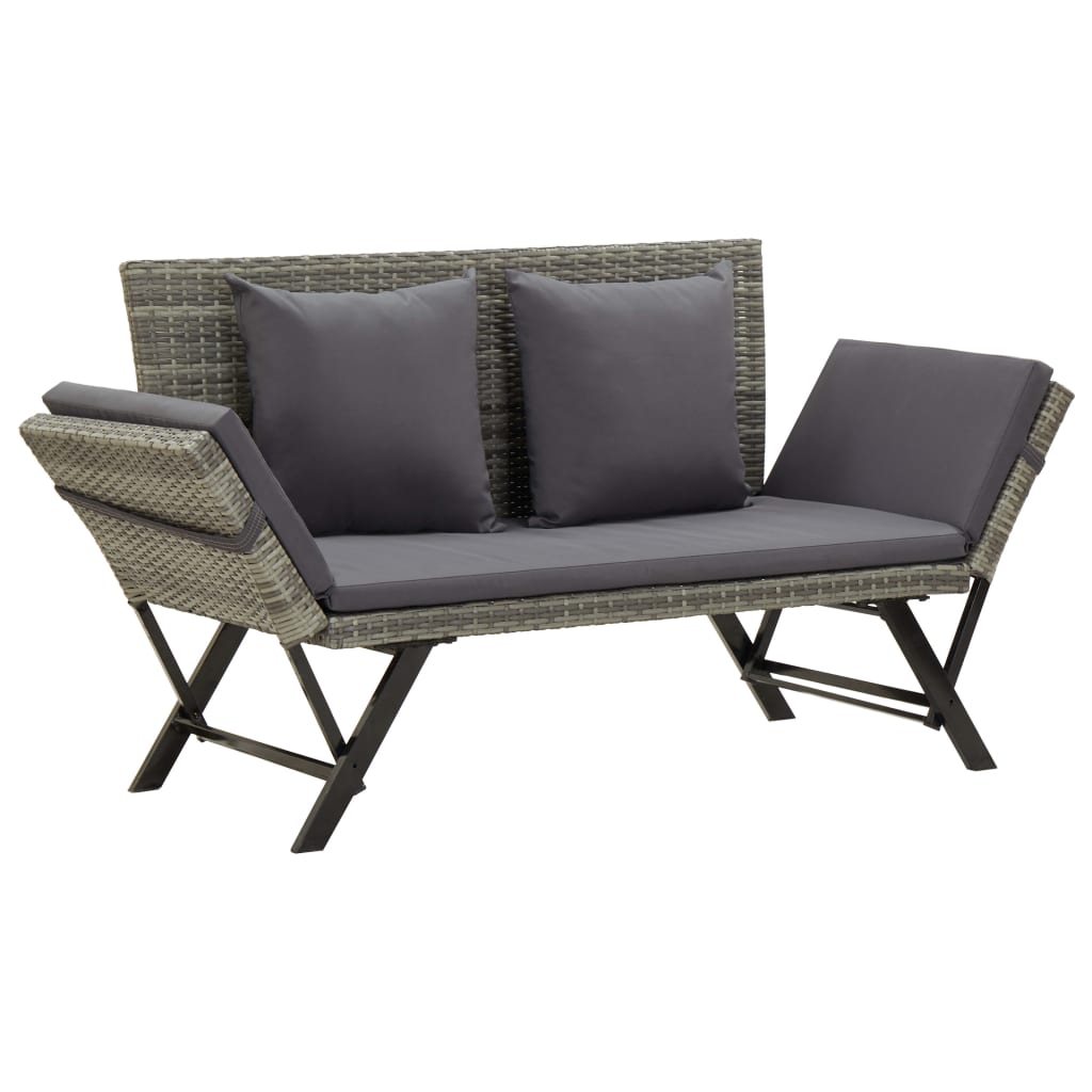 Patio Bench With Cushions 69.3&quot; Black Poly Rattan