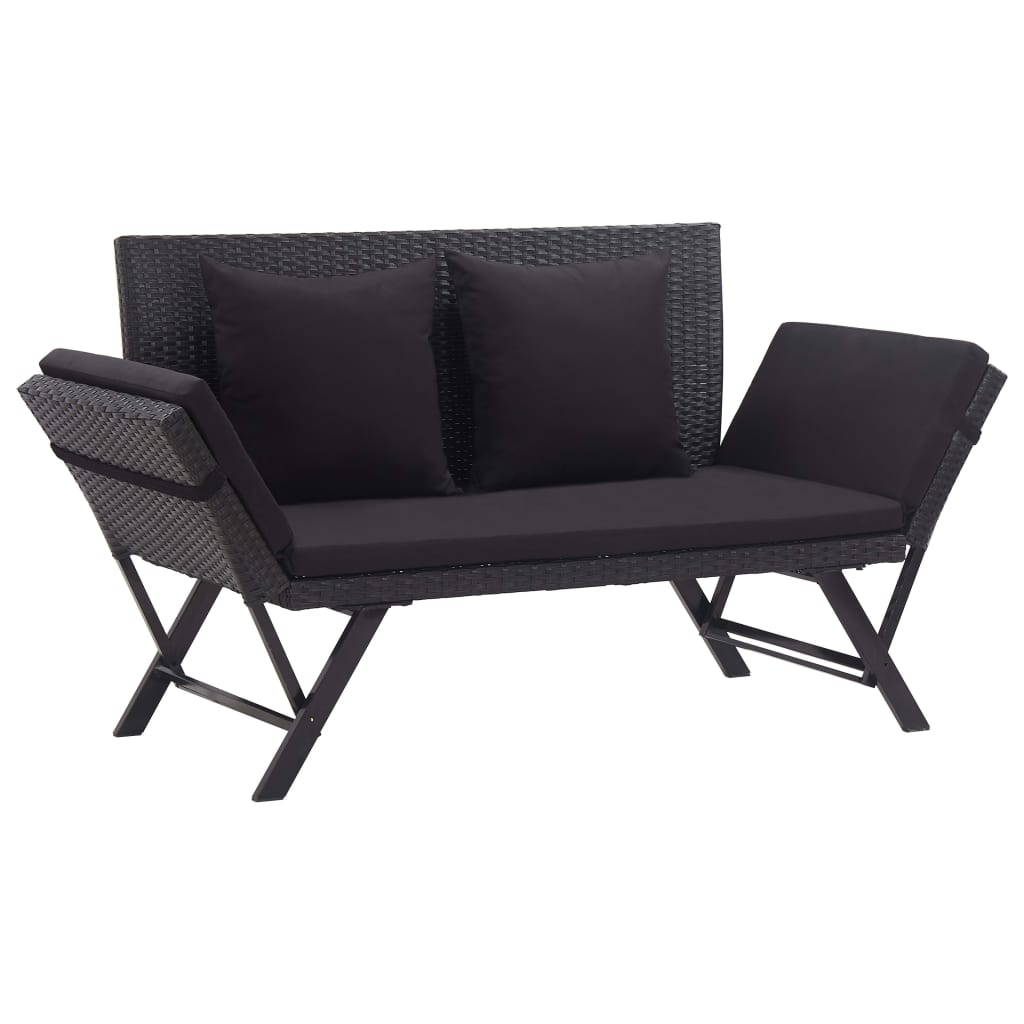 Patio Bench With Cushions 69.3&quot; Black Poly Rattan