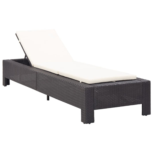 Sunbed With Cushion Black Poly Rattan