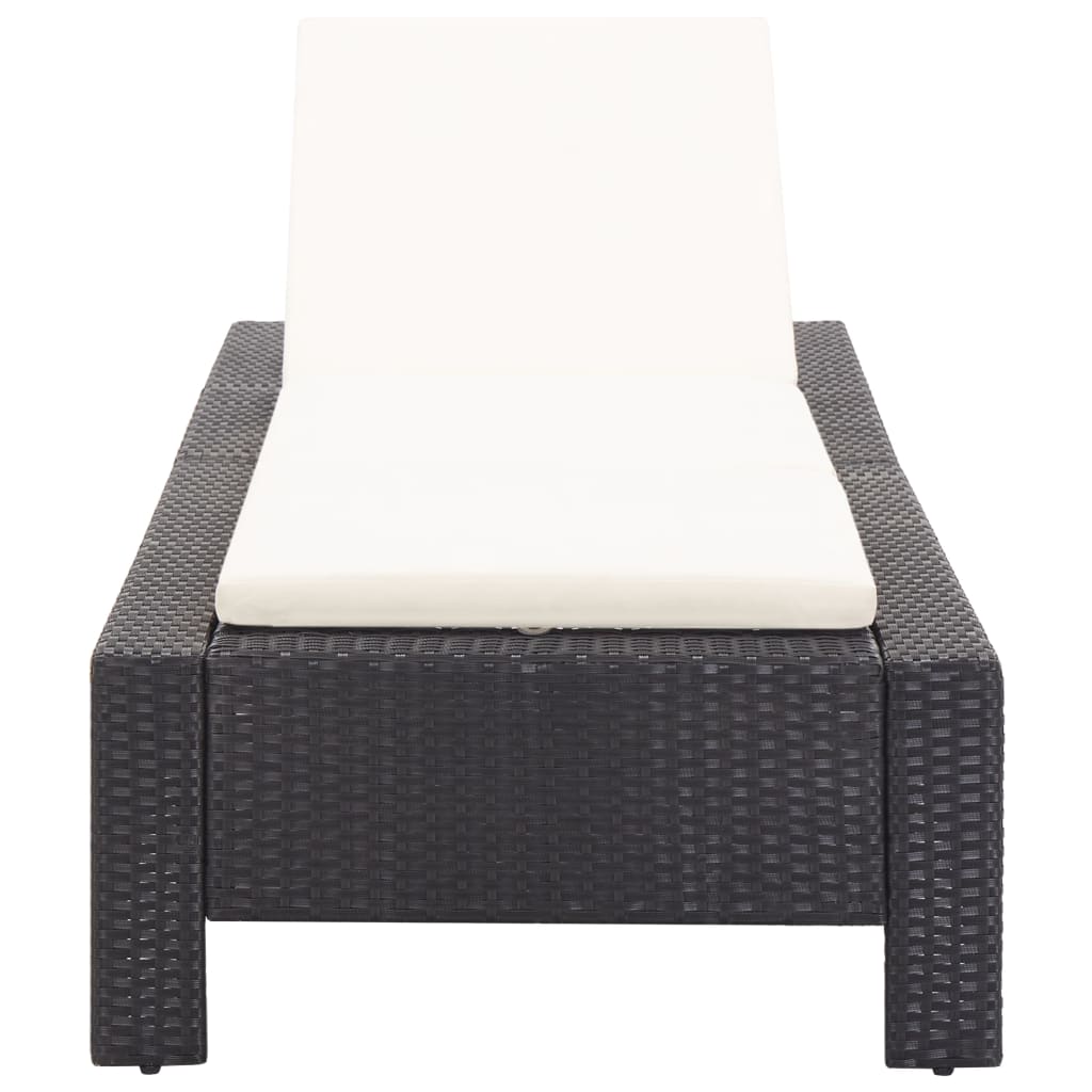 Sunbed With Cushion Black Poly Rattan