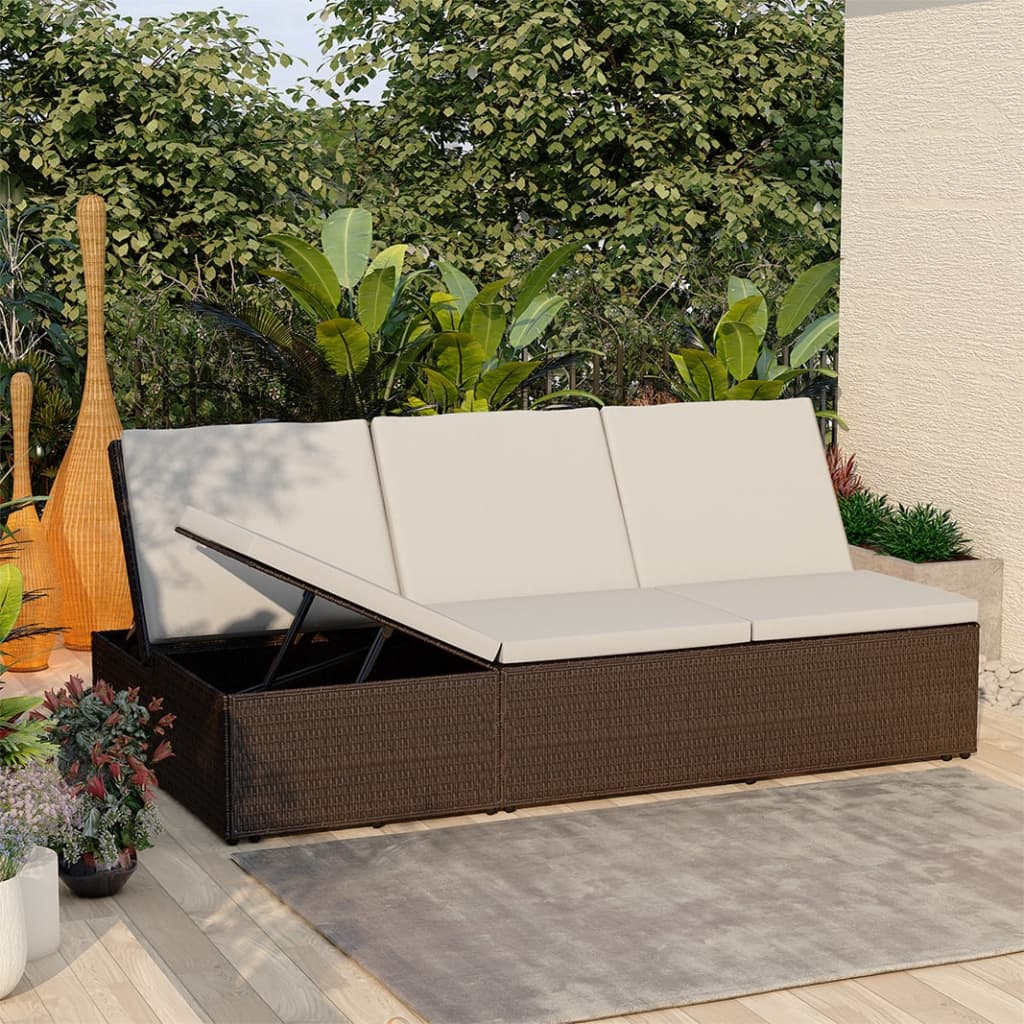 Convertible Sun Bed With Cushion Poly Rattan