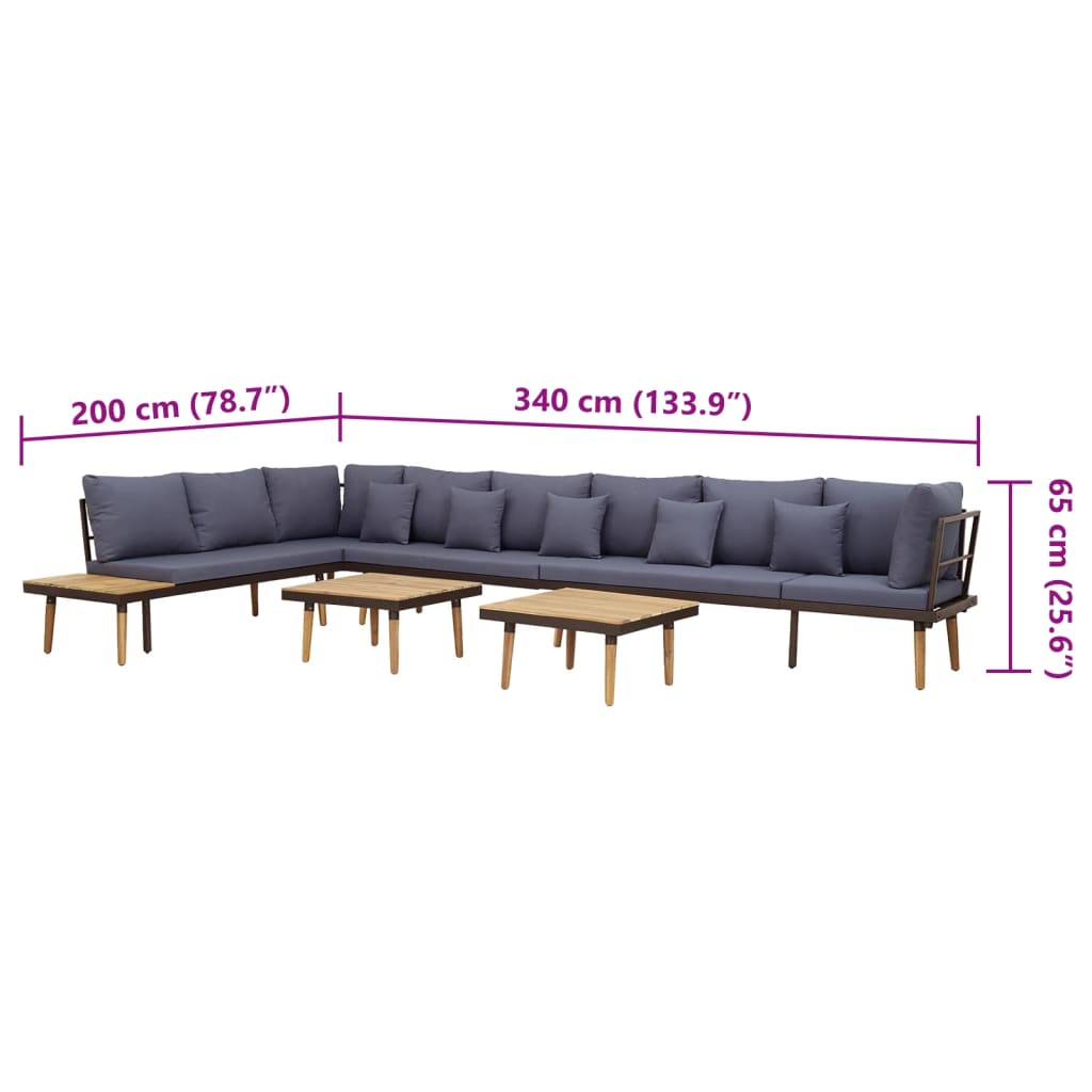 8-Seater Patio Lounge Set With Cushions Solid Acacia Wood