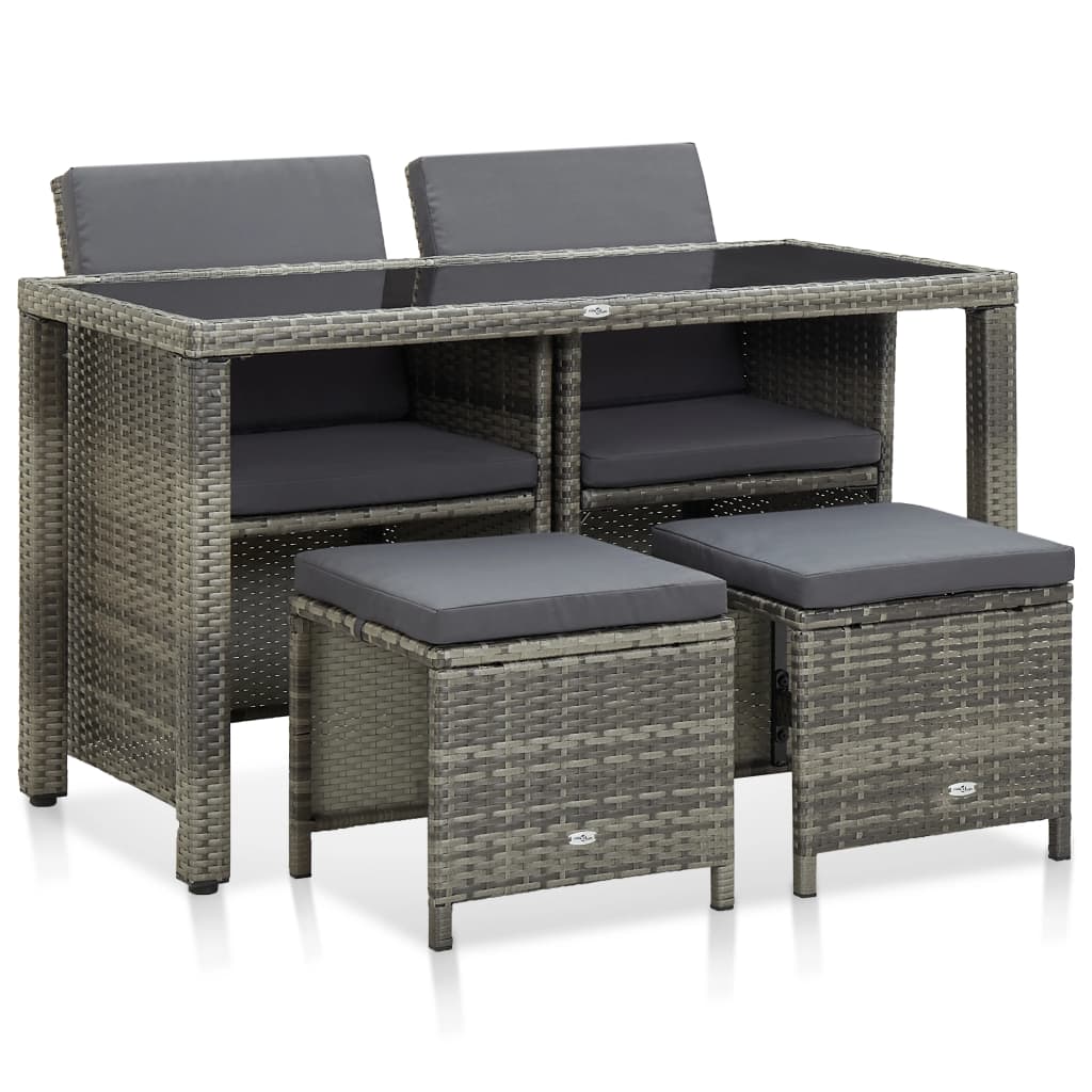 5 Piece Patio Dining Set With Cushions Poly Rattan