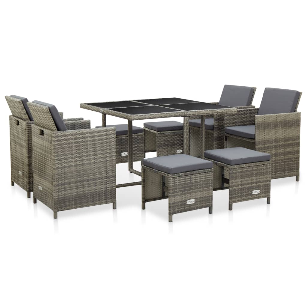 5 Piece Patio Dining Set With Cushions Poly Rattan