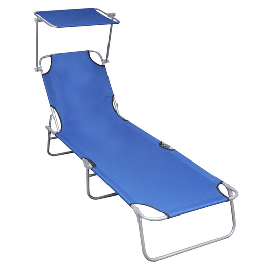 Folding Sun Lounger With Canopy Blue Aluminum