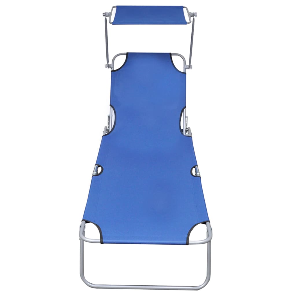 Folding Sun Lounger With Canopy Blue Aluminum