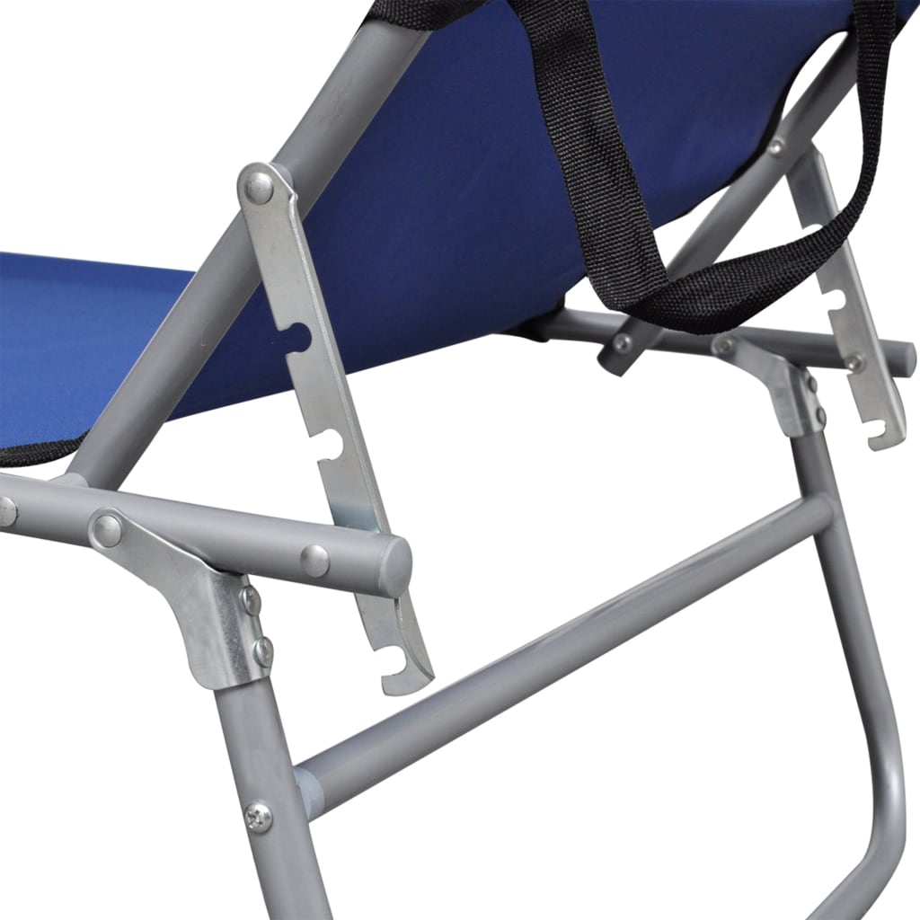 Folding Sun Lounger With Canopy Blue Aluminum