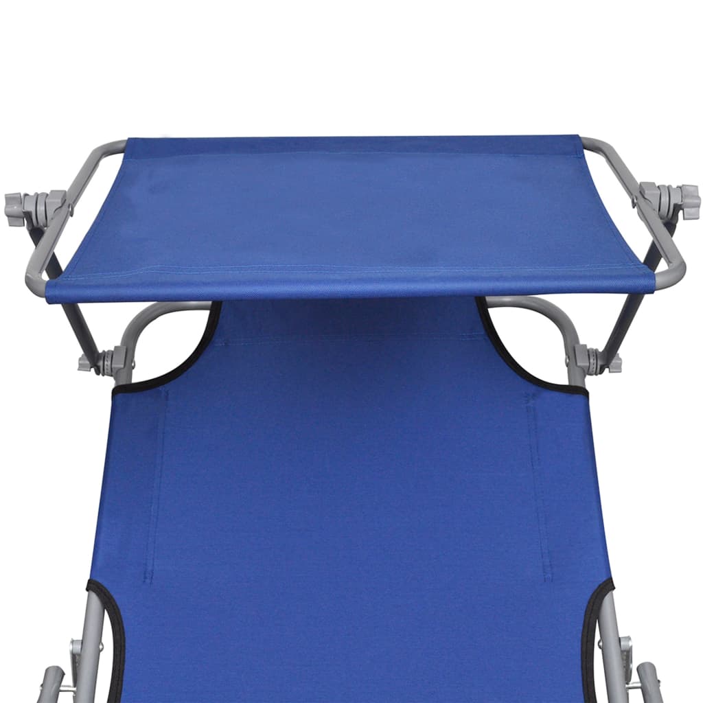 Folding Sun Lounger With Canopy Blue Aluminum