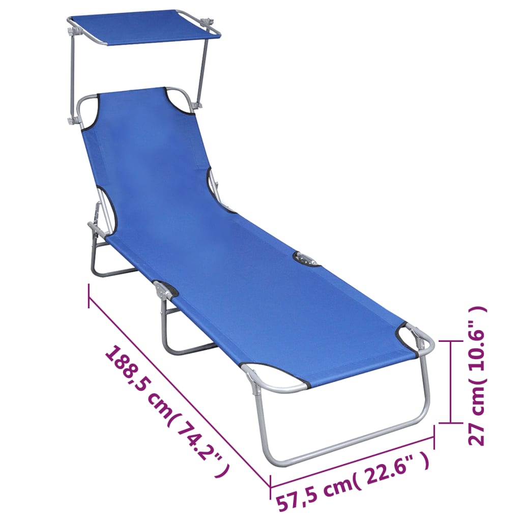 Folding Sun Lounger With Canopy Blue Aluminum