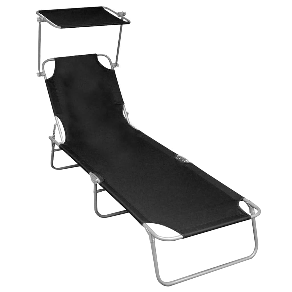 Folding Sun Lounger With Canopy Blue Aluminum