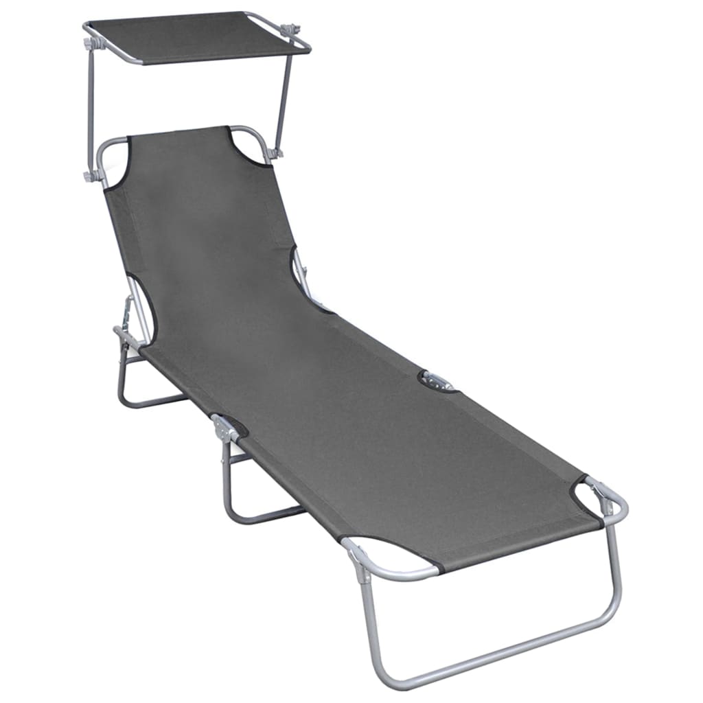 Folding Sun Lounger With Canopy Blue Aluminum