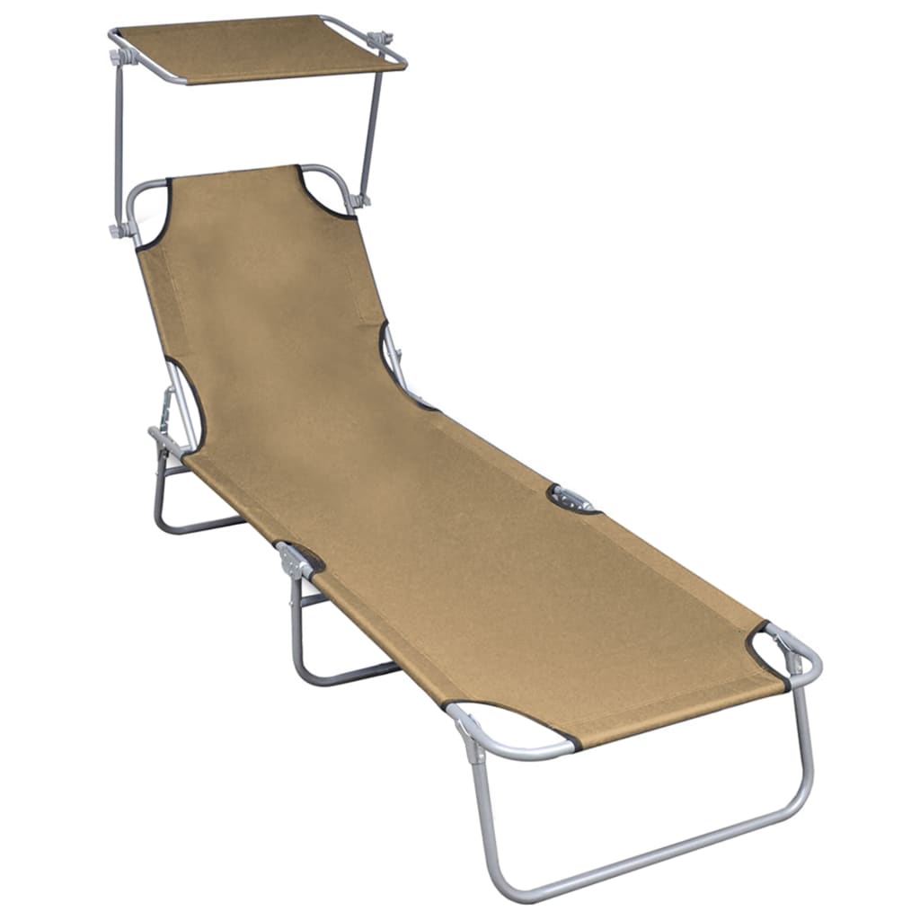 Folding Sun Lounger With Canopy Blue Aluminum