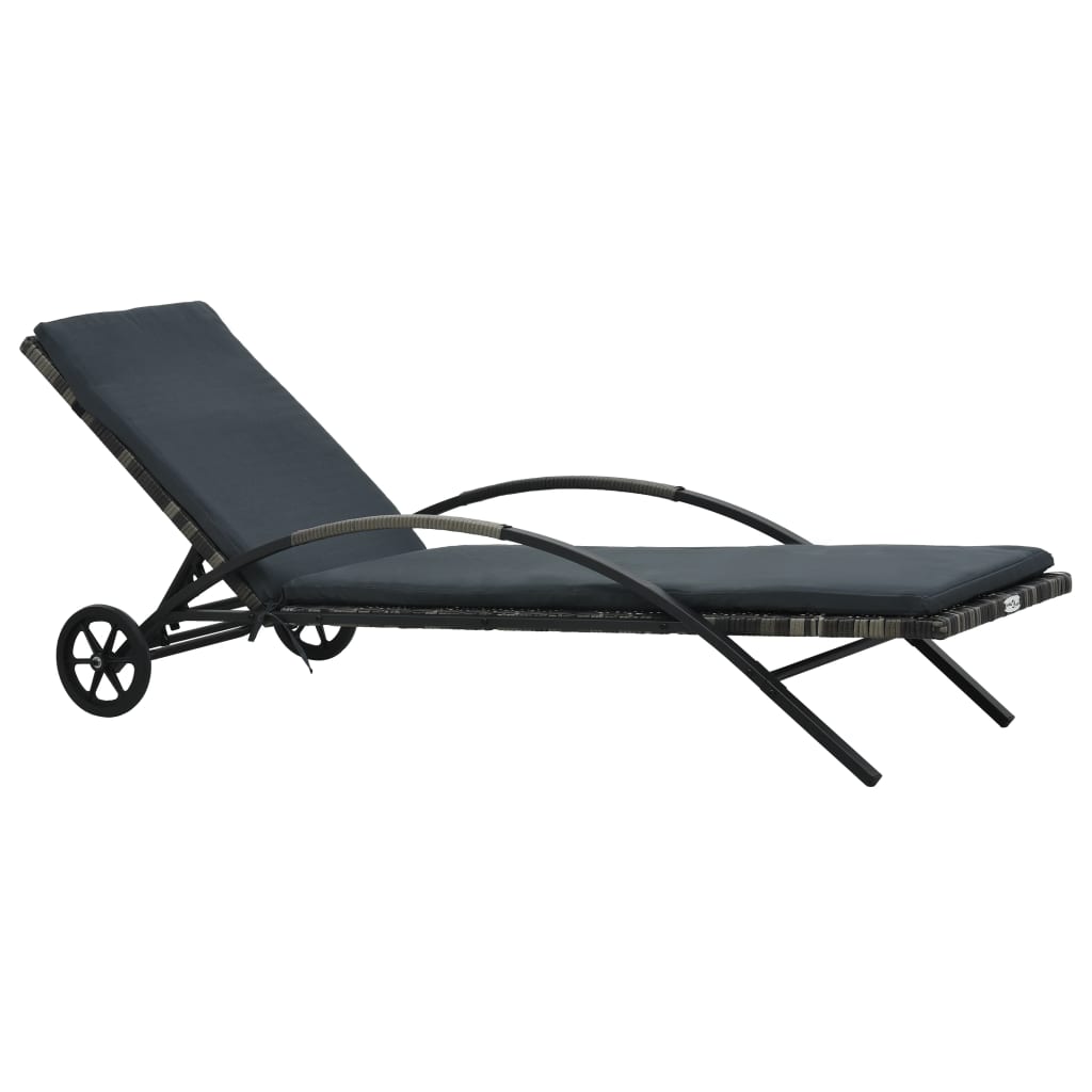 Sun Lounger With Cushion & Wheels Poly Rattan