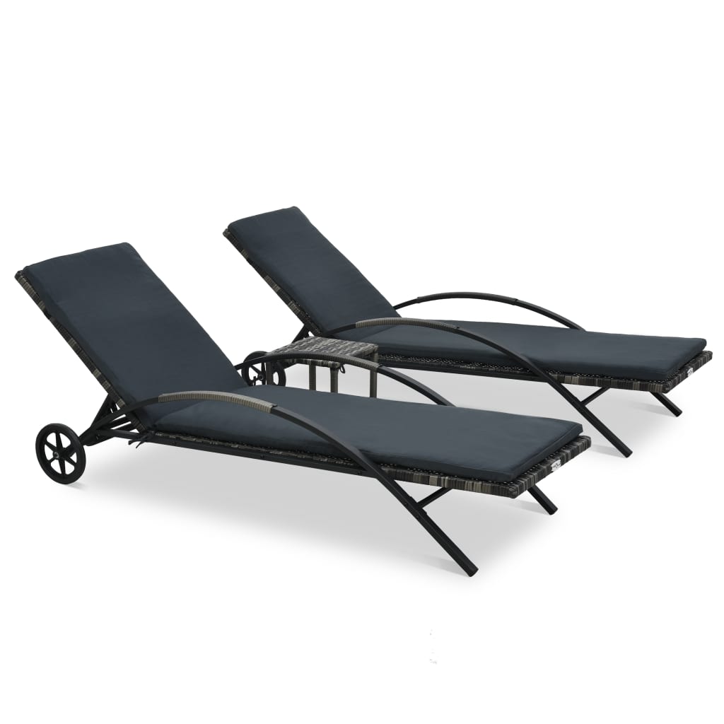 Sun Loungers With Table Poly Rattan