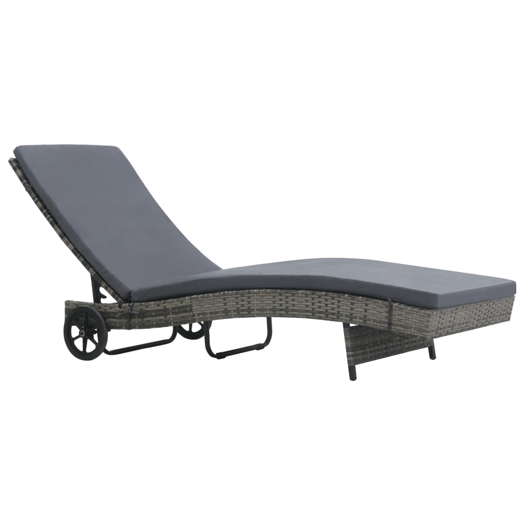 Sun Lounger With Wheels And Cushion Poly Rattan