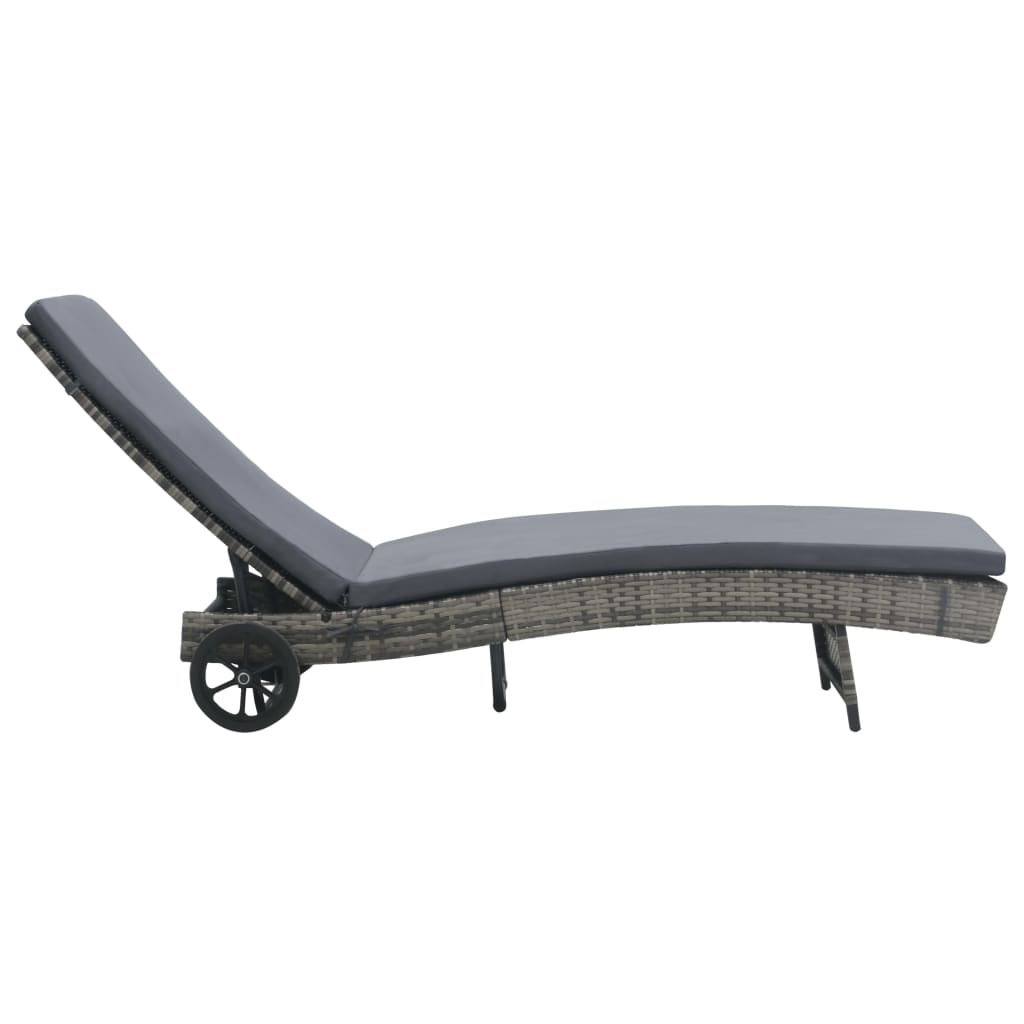 Sun Lounger With Wheels And Cushion Poly Rattan