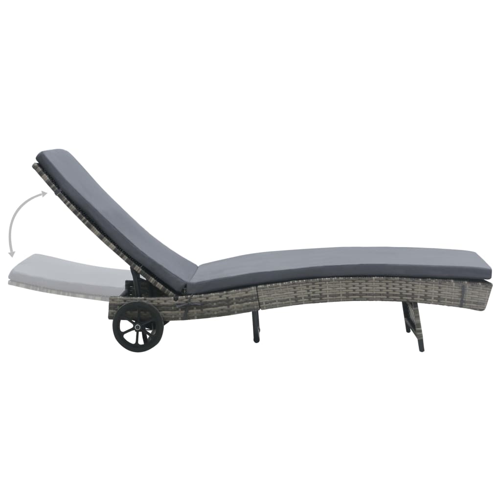 Sun Lounger With Wheels And Cushion Poly Rattan