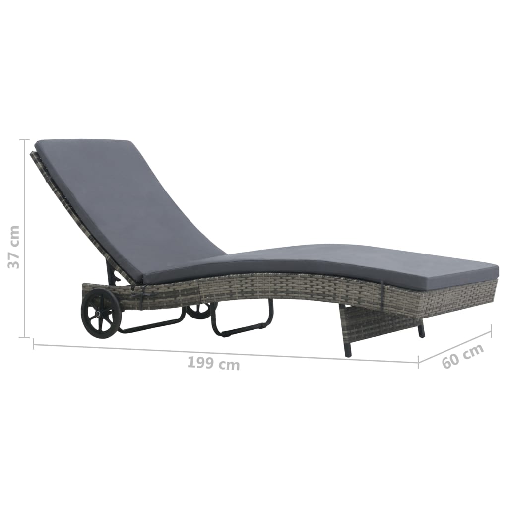 Sun Lounger With Wheels And Cushion Poly Rattan