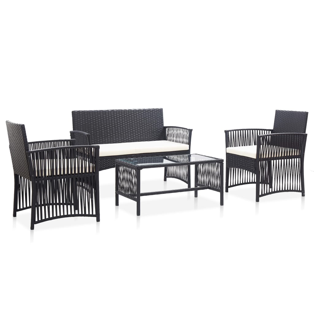 4 Piece Patio Lounge Set With Cushion Poly Rattan