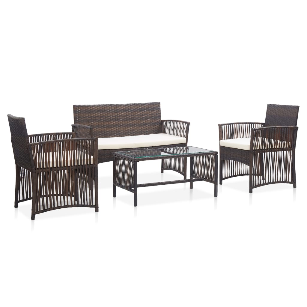 4 Piece Patio Lounge Set With Cushion Poly Rattan