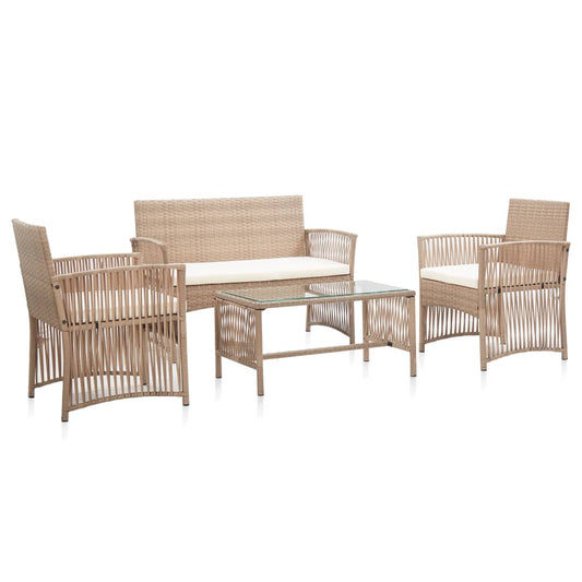 4 Piece Patio Lounge Set With Cushion Poly Rattan