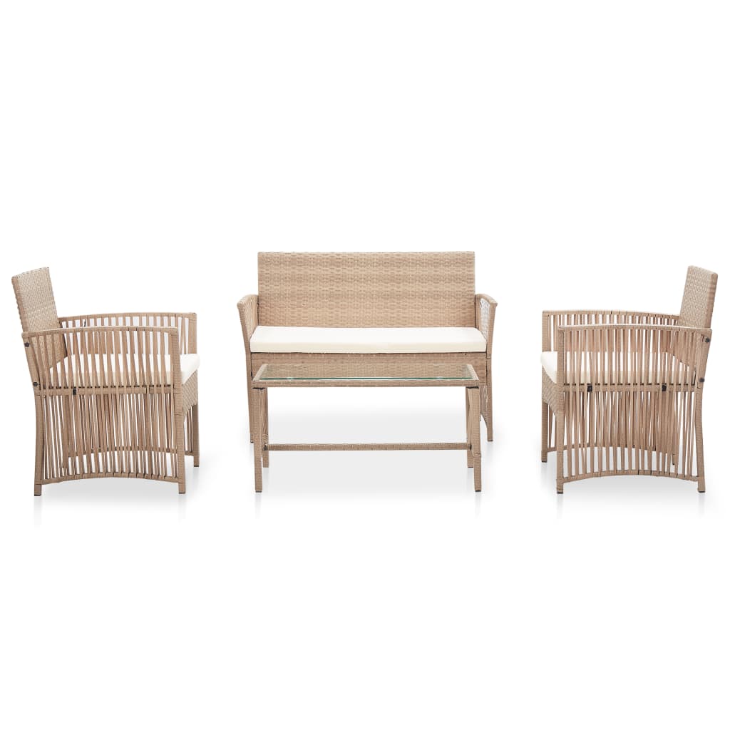 4 Piece Patio Lounge Set With Cushion Poly Rattan