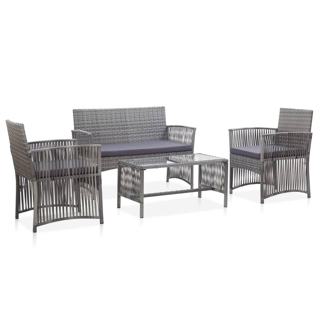 4 Piece Patio Lounge Set With Cushion Poly Rattan