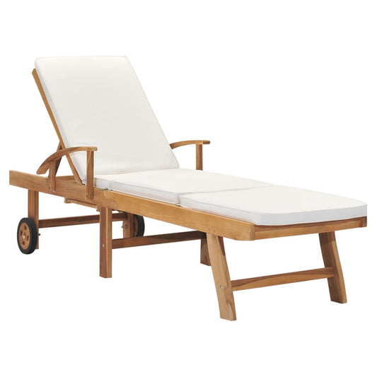 Sun Lounger With Cushion Solid Teak Wood