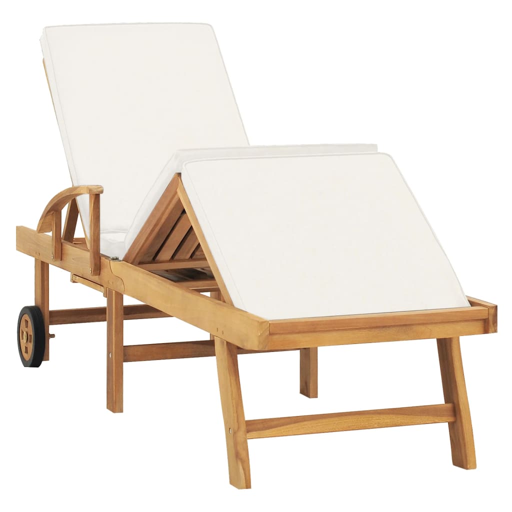 Sun Lounger With Cushion Solid Teak Wood