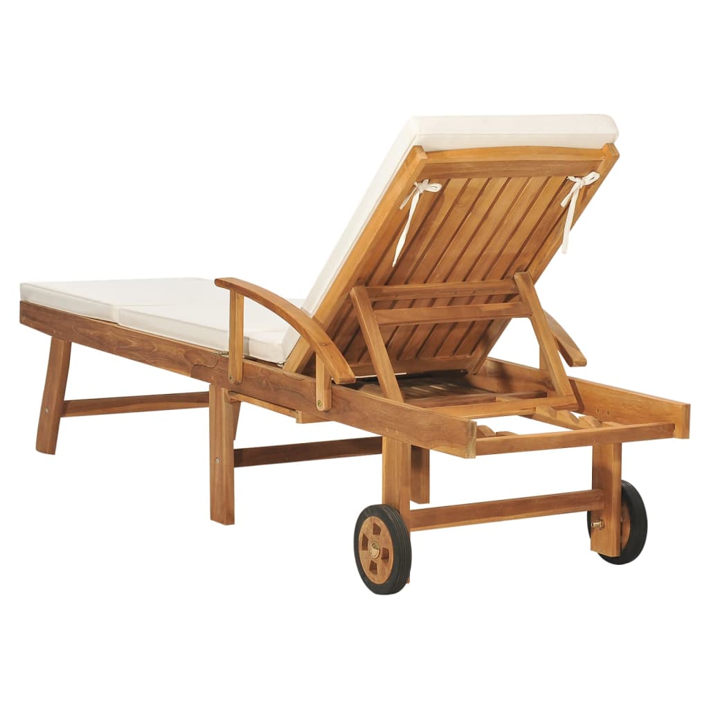 Sun Lounger With Cushion Solid Teak Wood