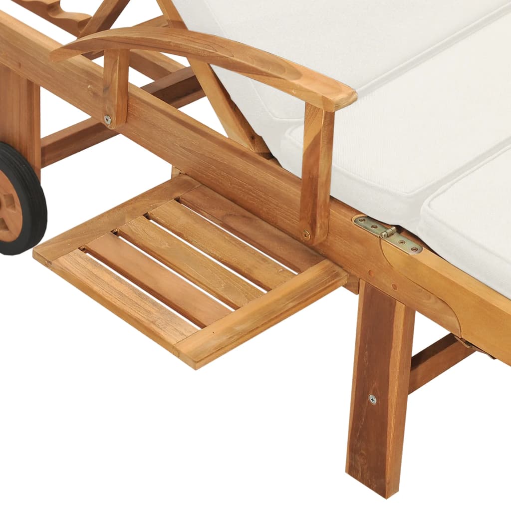 Sun Lounger With Cushion Solid Teak Wood