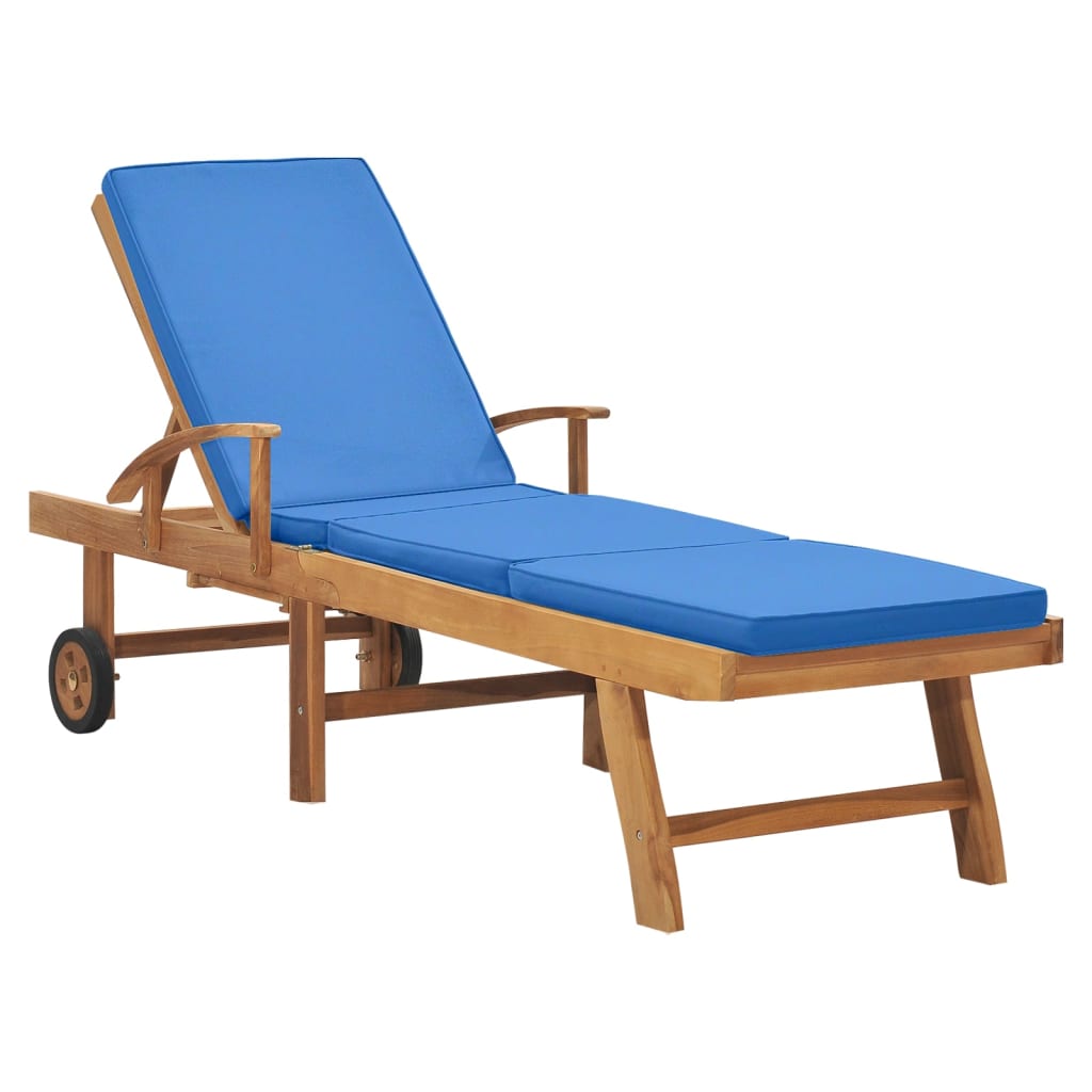 Sun Lounger With Cushion Solid Teak Wood