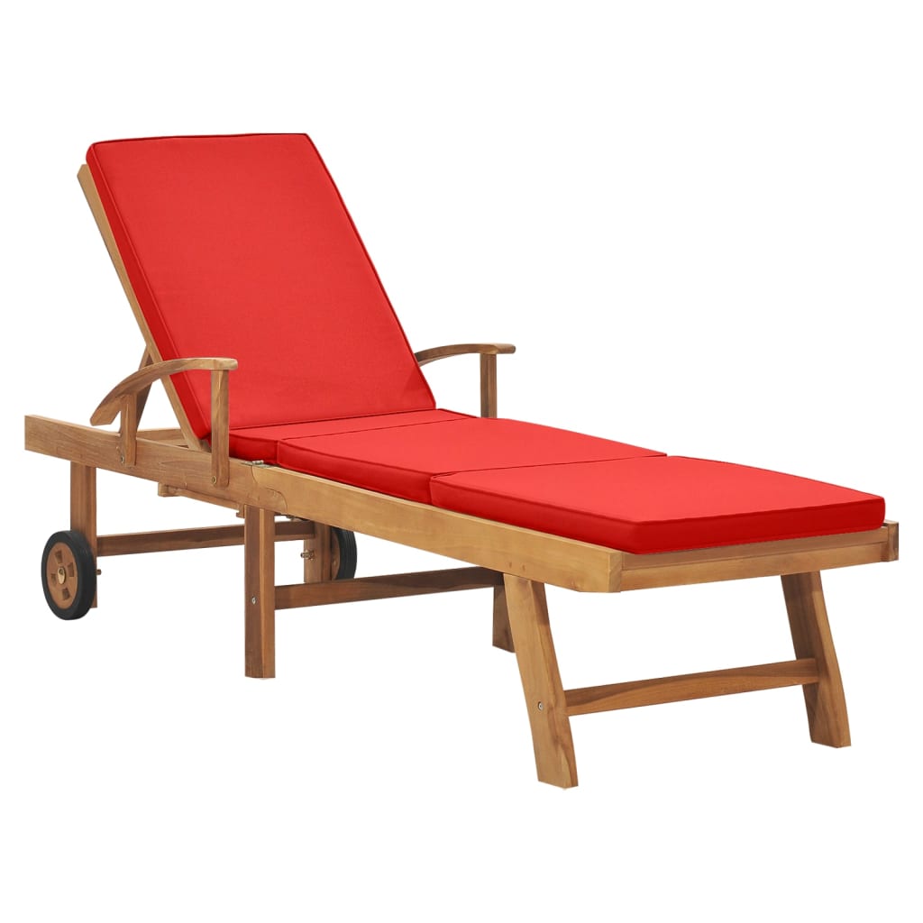 Sun Lounger With Cushion Solid Teak Wood