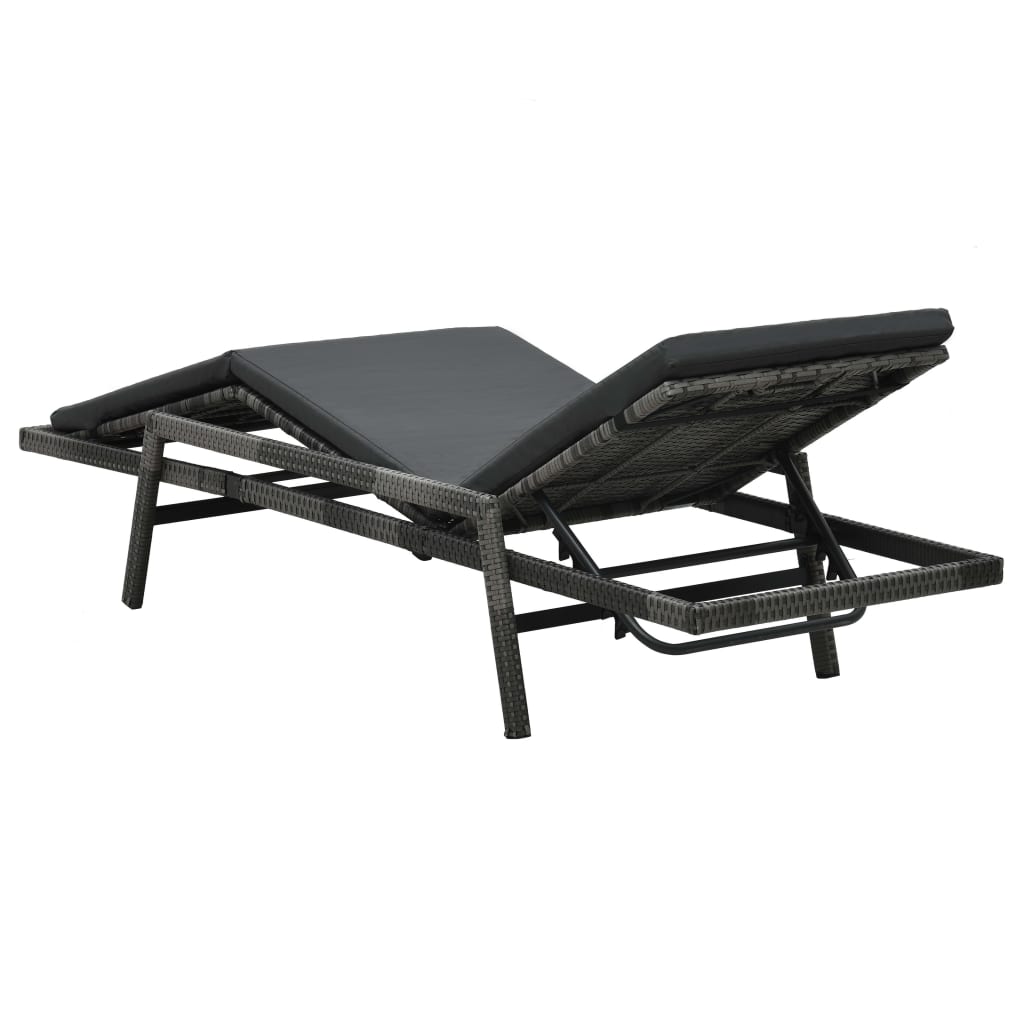 Sun Lounger With Cushion Poly Rattan Gray