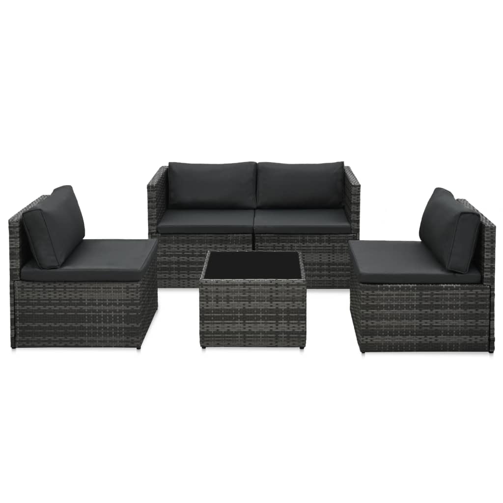 5 Piece Patio Lounge Set With Cushions Poly Rattan