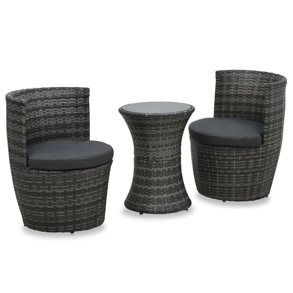 3 Piece Bistro Set With Cushions Poly Rattan