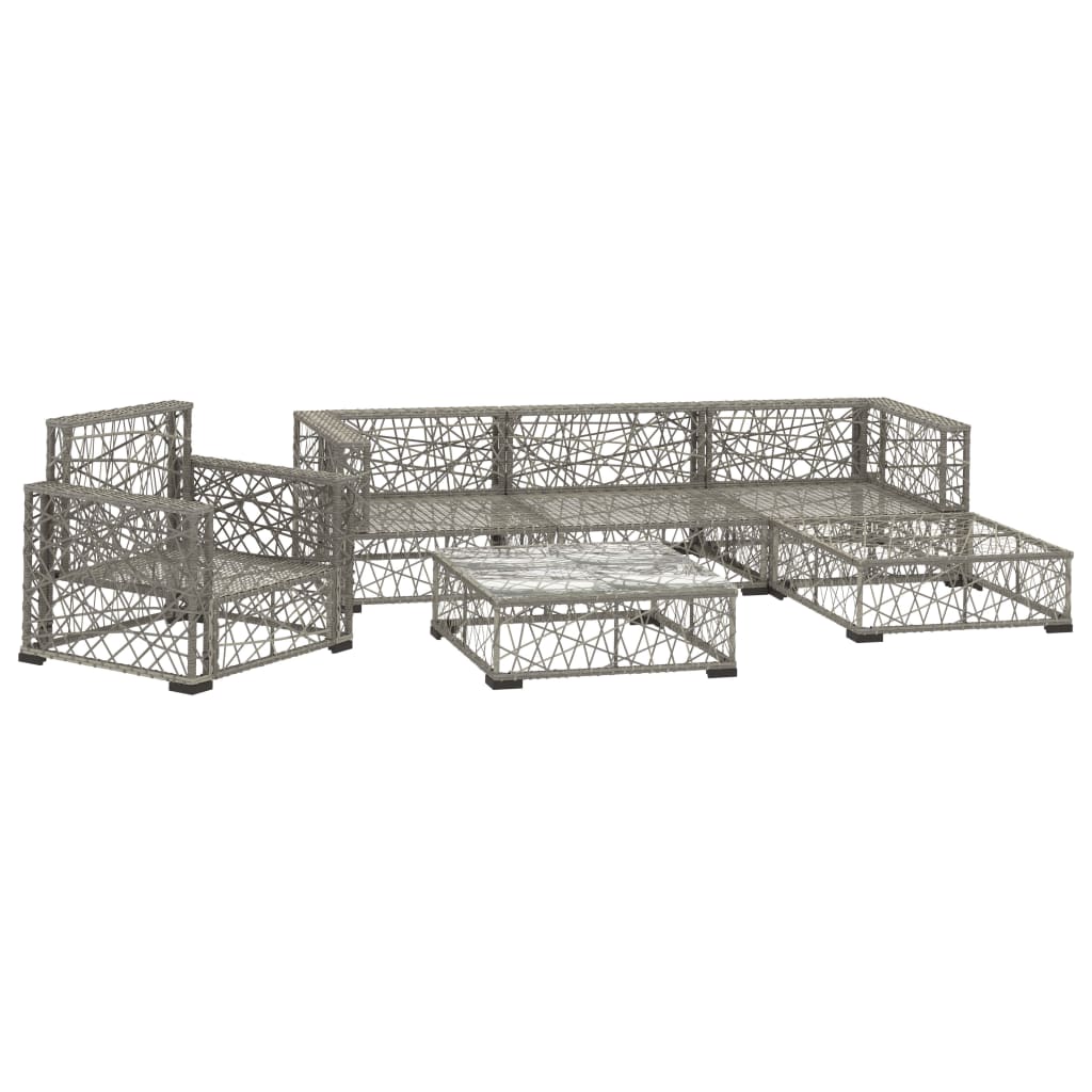 6 Piece Patio Lounge Set With Cushions Poly Rattan Gray