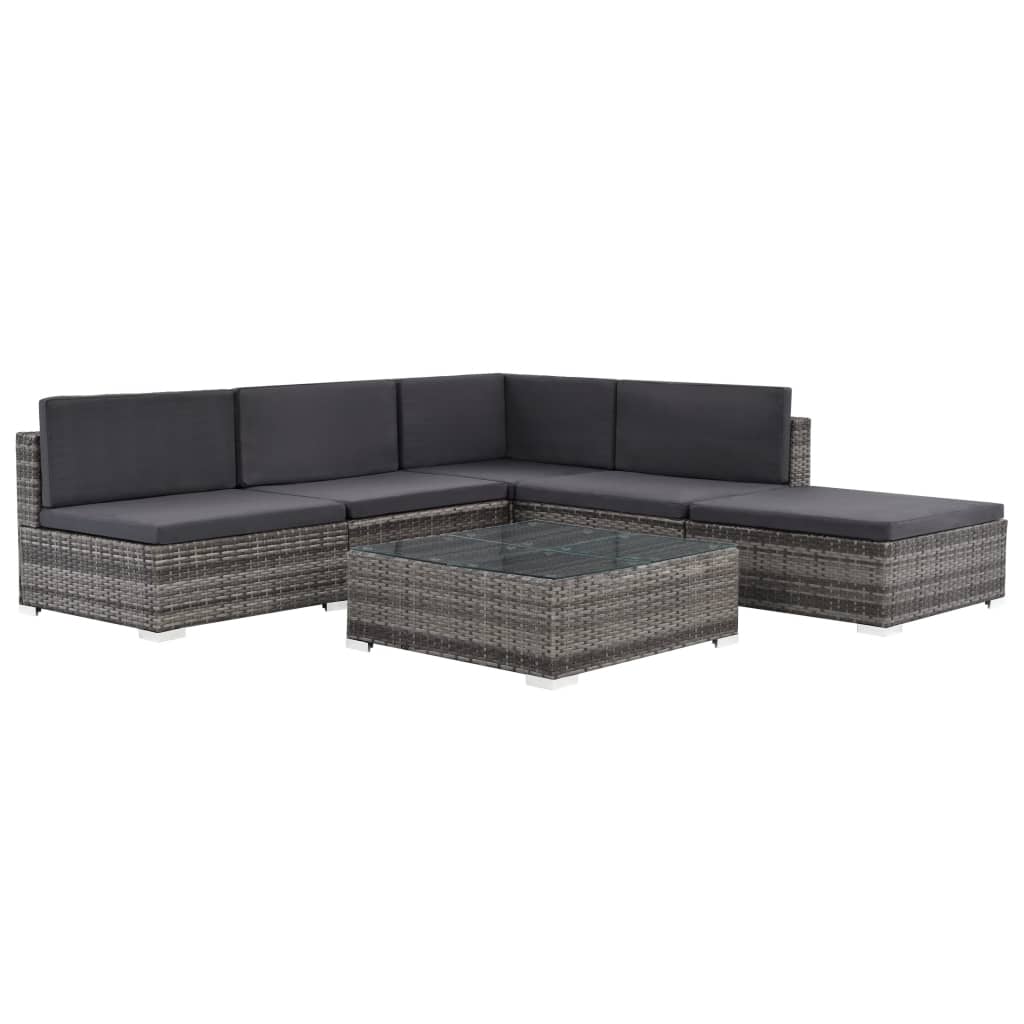 6 Piece Patio Lounge Set With Cushions Poly Rattan Gray