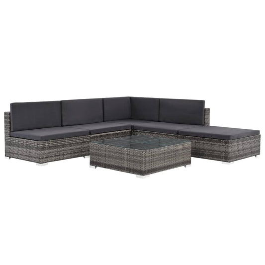 6 Piece Patio Lounge Set With Cushions Poly Rattan Gray