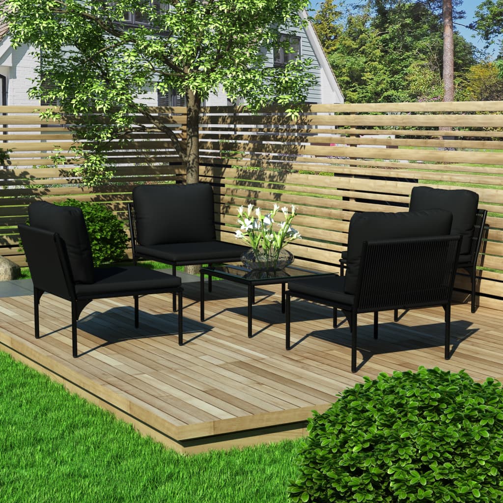 6 Piece Patio Lounge Set With Cushions Black Pvc