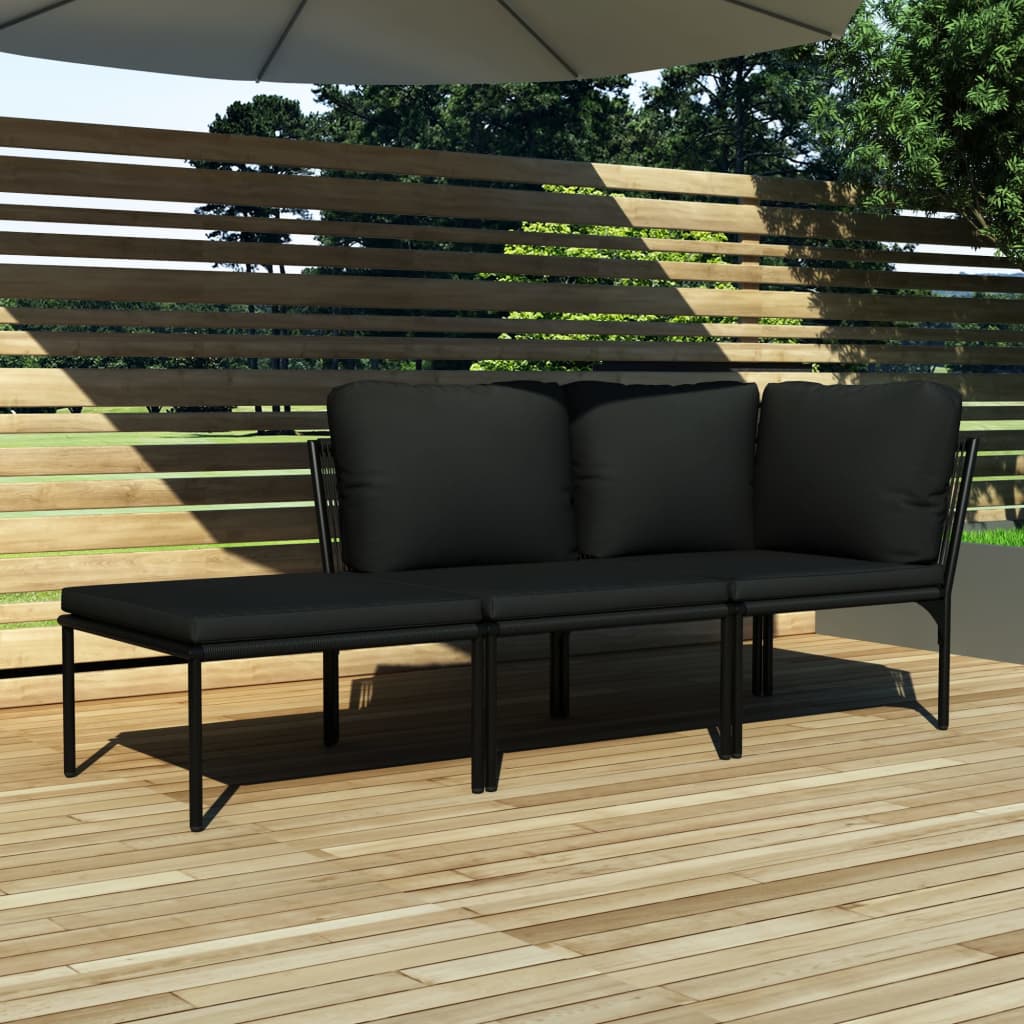 6 Piece Patio Lounge Set With Cushions Black Pvc