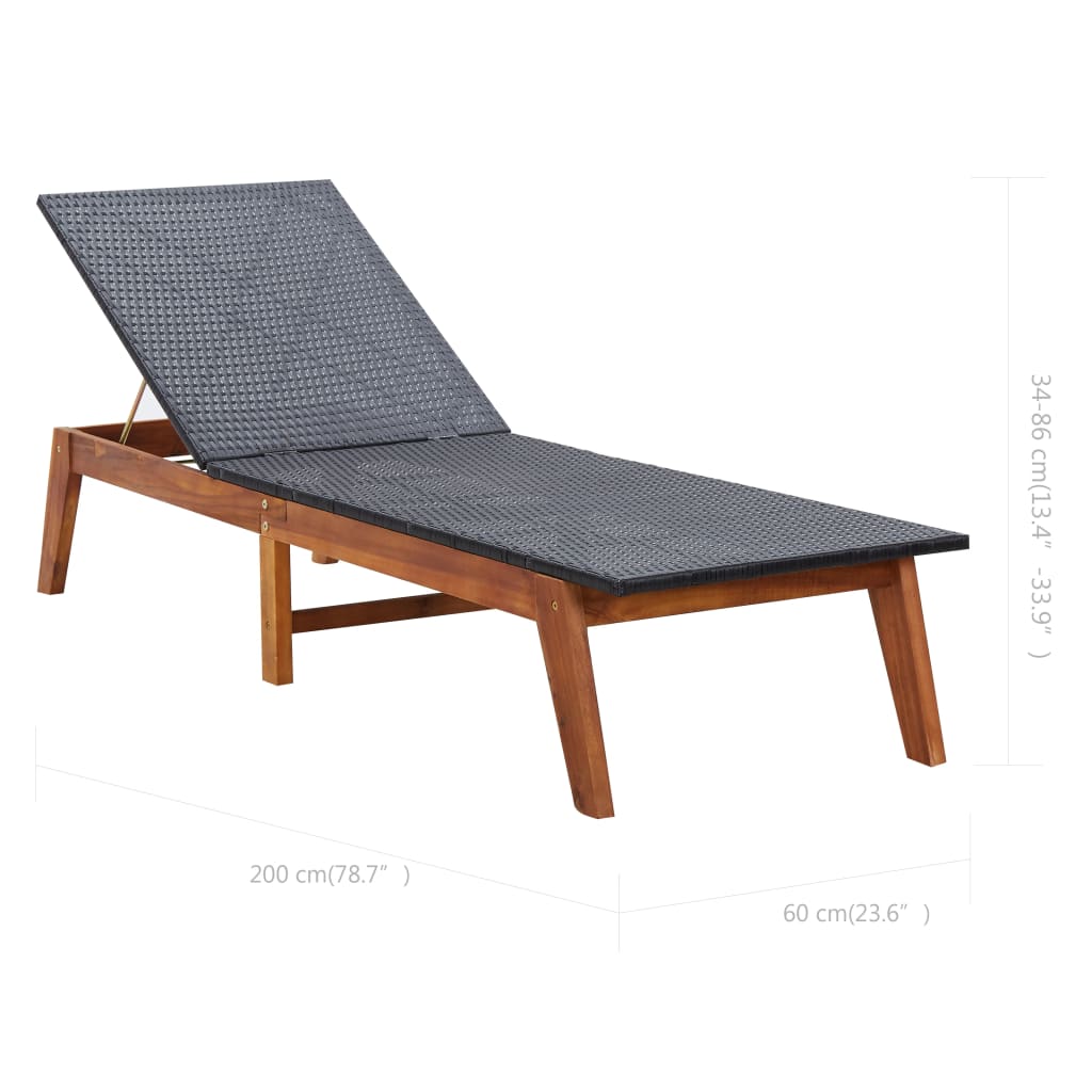 Sun Lounger With Cushion Poly Rattan And Solid Acacia Wood