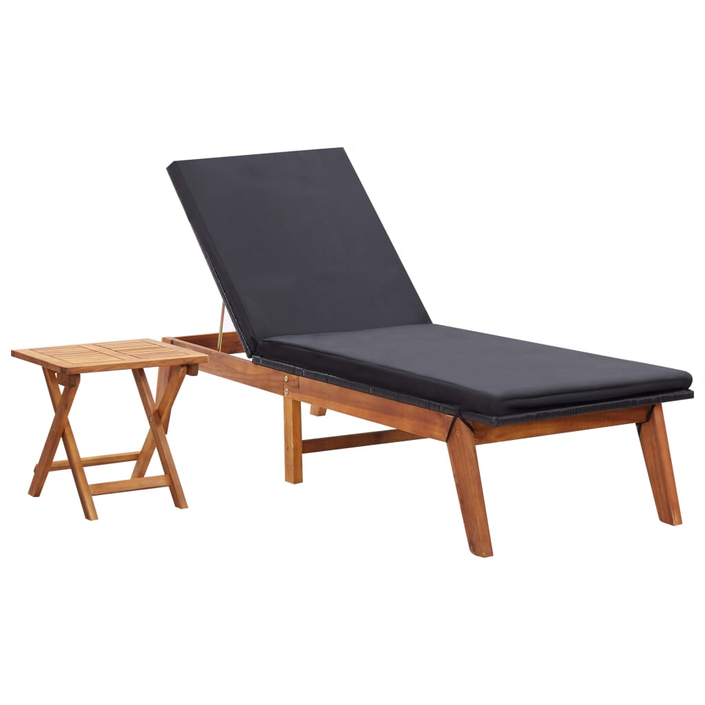 Sun Lounger With Table Poly Rattan And Solid Acacia Wood