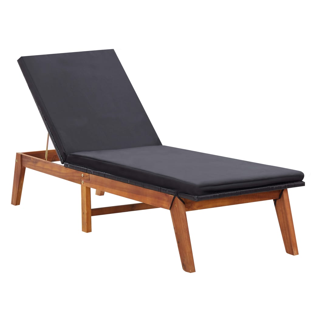 Sun Lounger With Table Poly Rattan And Solid Acacia Wood