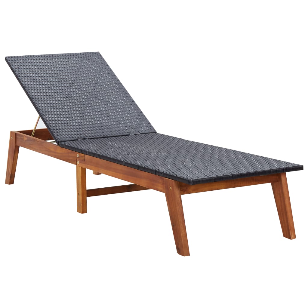 Sun Lounger With Table Poly Rattan And Solid Acacia Wood