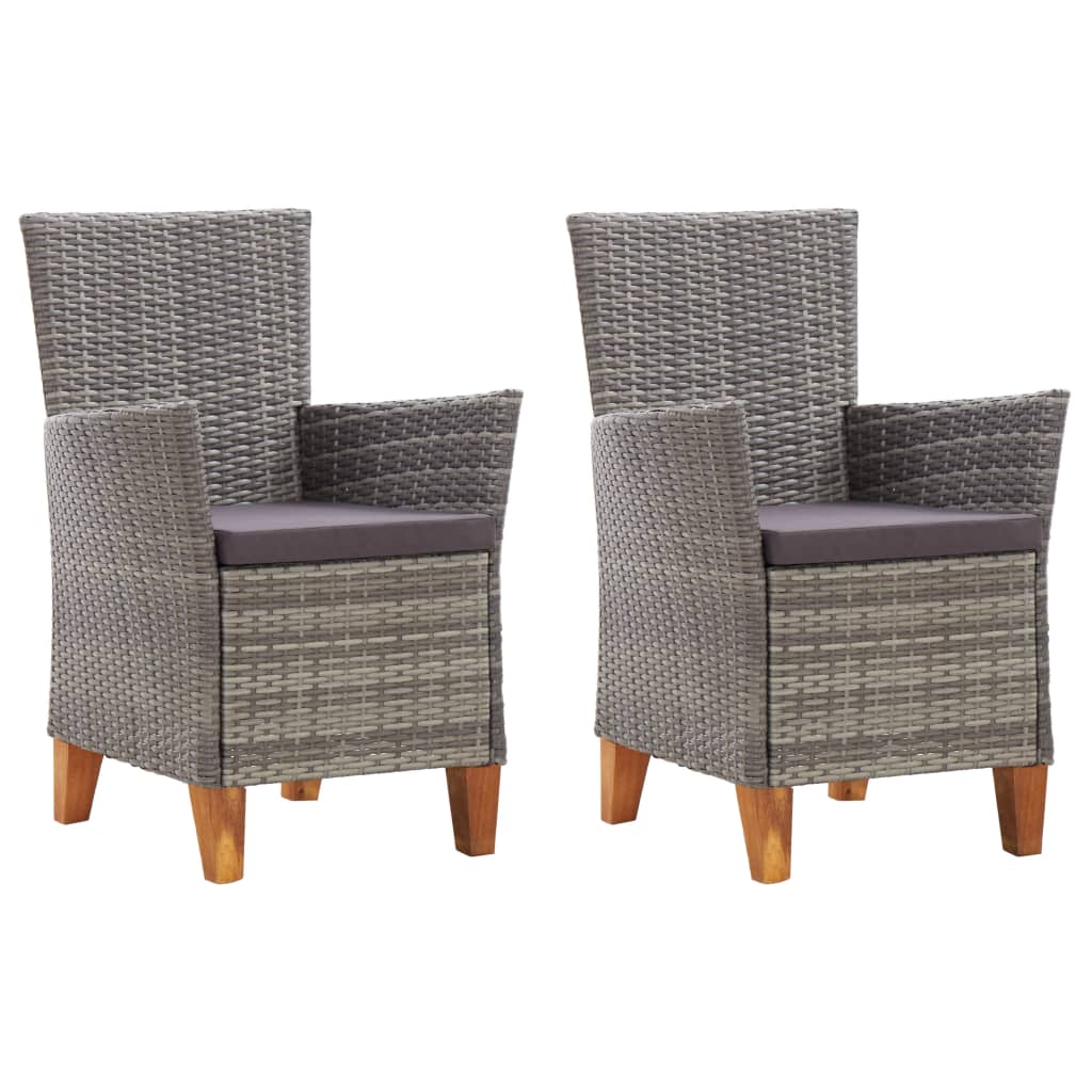 Patio Chairs 2 Pcs With Cushions Poly Rattan Gray