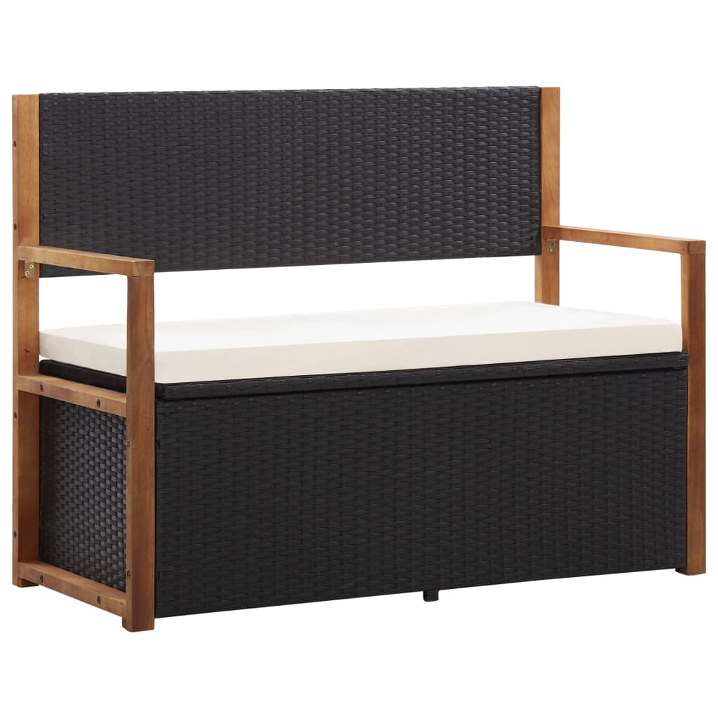 Storage Bench 45.3&quot; Poly Rattan And Solid Acacia Wood