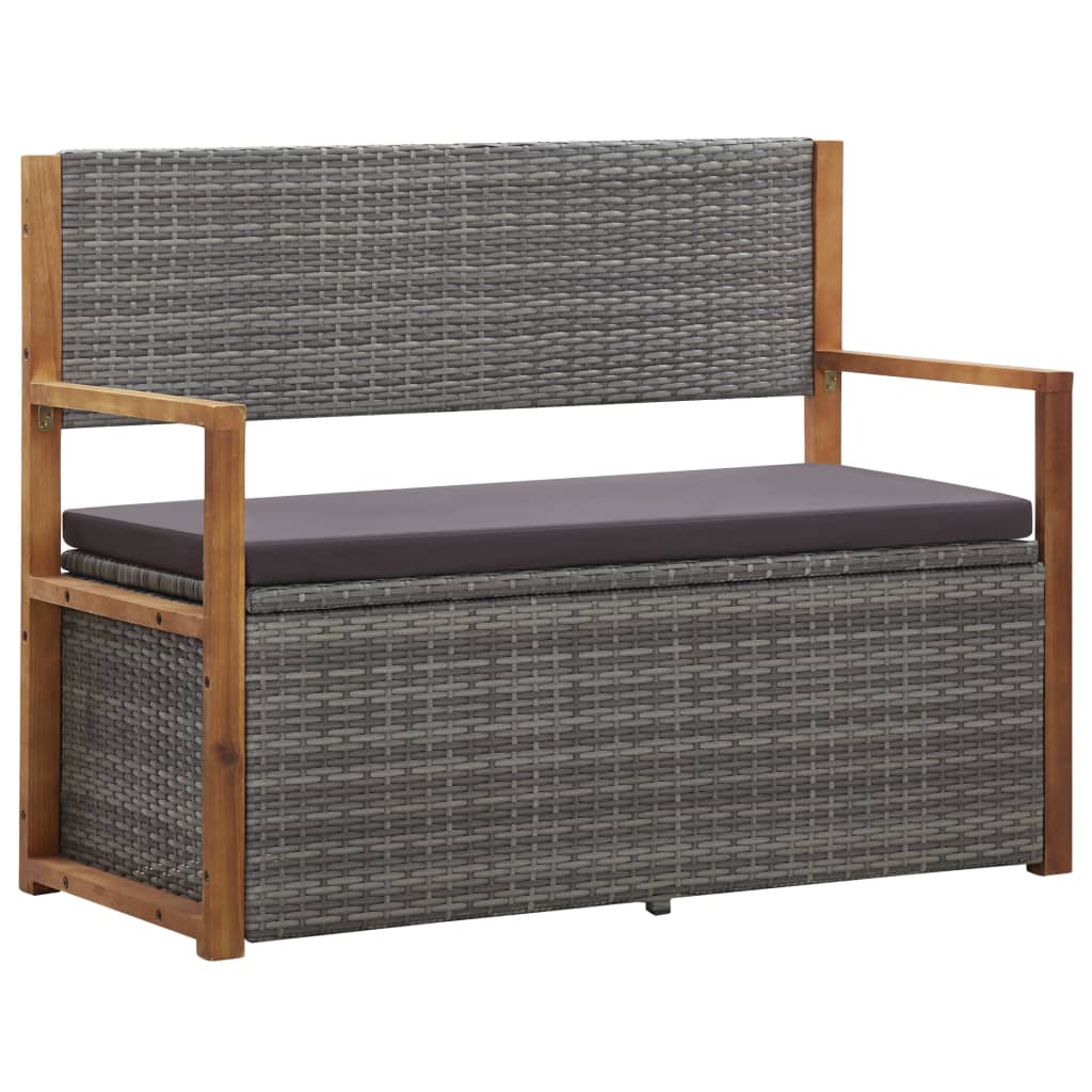 Storage Bench 45.3&quot; Poly Rattan And Solid Acacia Wood